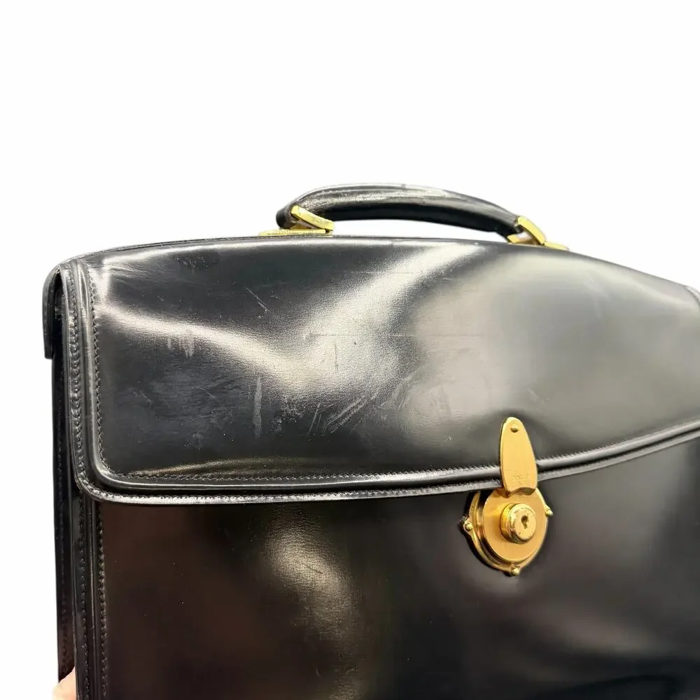 Vintage Bally Black Leather Locking Briefcase Attache Gold Hardware